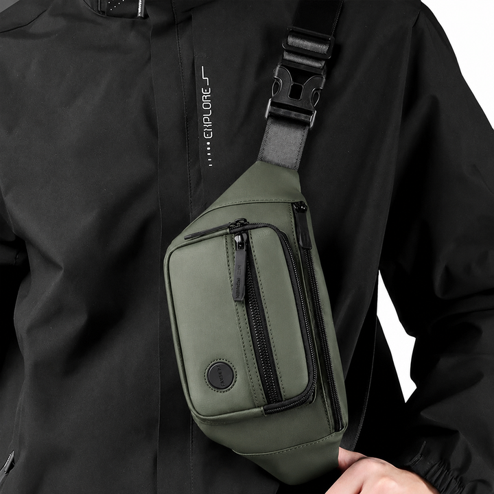Heren heuptas multifunctioneel als tailletas, borsttas of crossbody, waterdicht en praktisch.