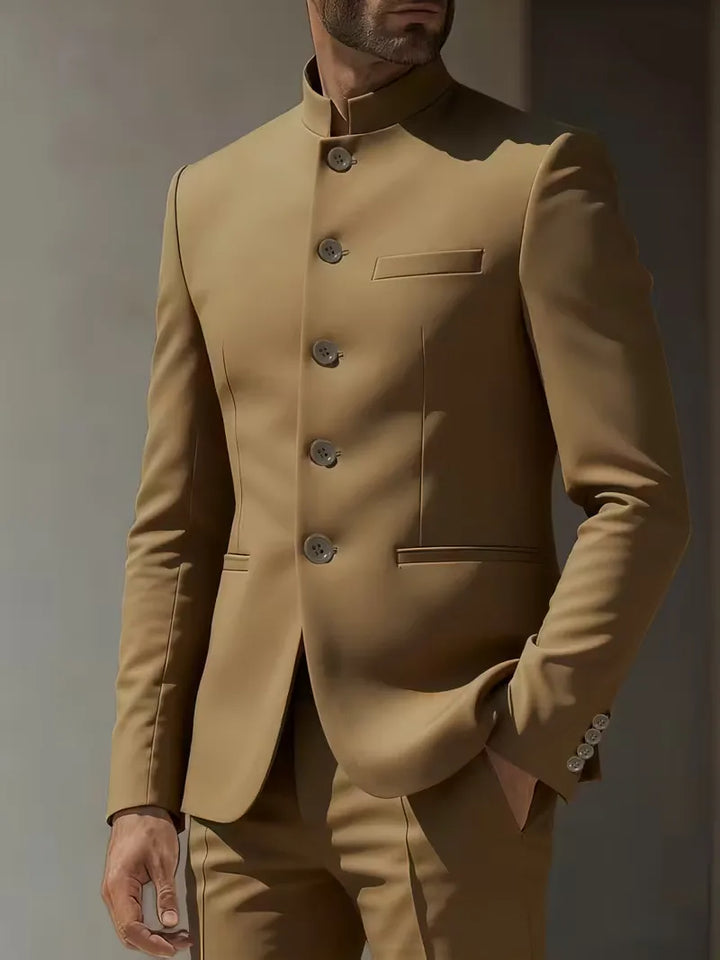 Moderne heren colbert, slim fit, met mandarijnkraag, ideaal voor een nette outfit.