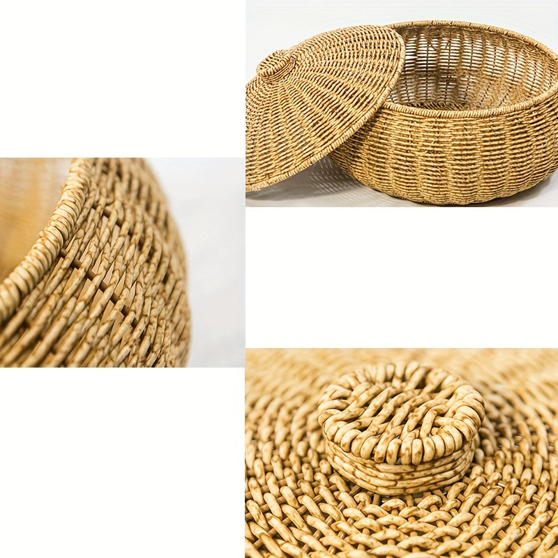 Chique rustieke opbergmand met deksel, een praktische en decoratieve opbergoplossing voor je interieur.