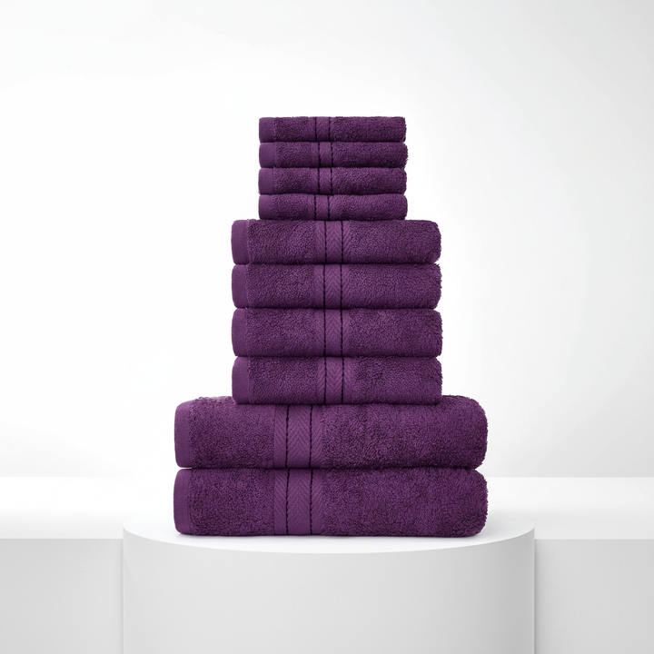 Premium 10-delige handdoekenset van Egyptisch katoen, perfecte aanvulling op elke luxe badkamer.