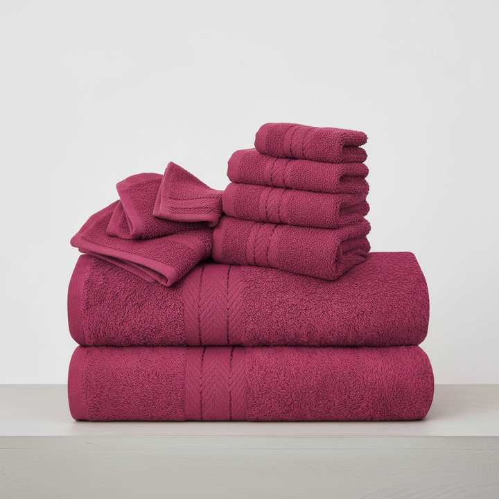 Creëer een thuisspa met deze 10-delige set van zacht, absorberend Egyptisch katoen voor ultiem comfort.