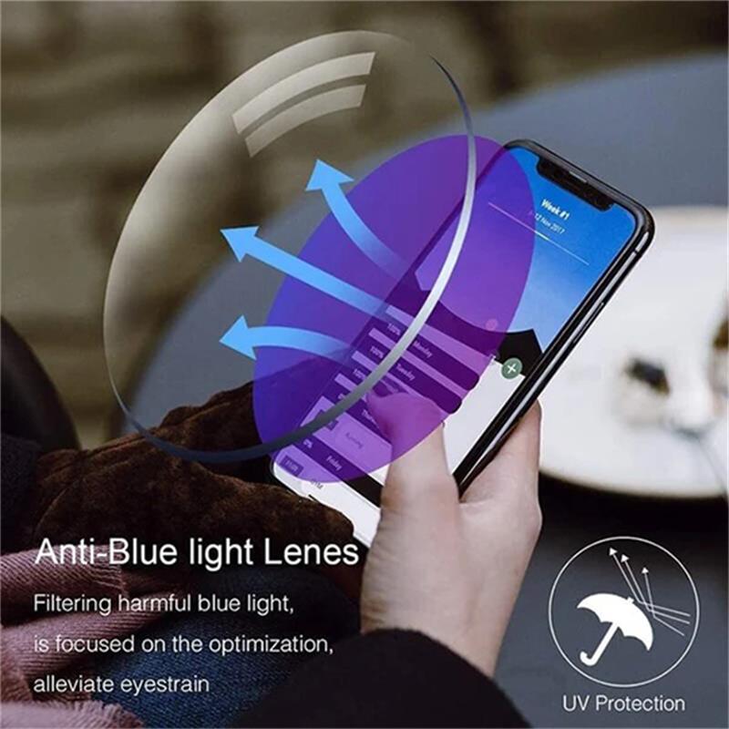 Lichtgewicht unisex multifocale bril met blauwlichtfilter. Modern design voor comfortabel en scherp zicht.