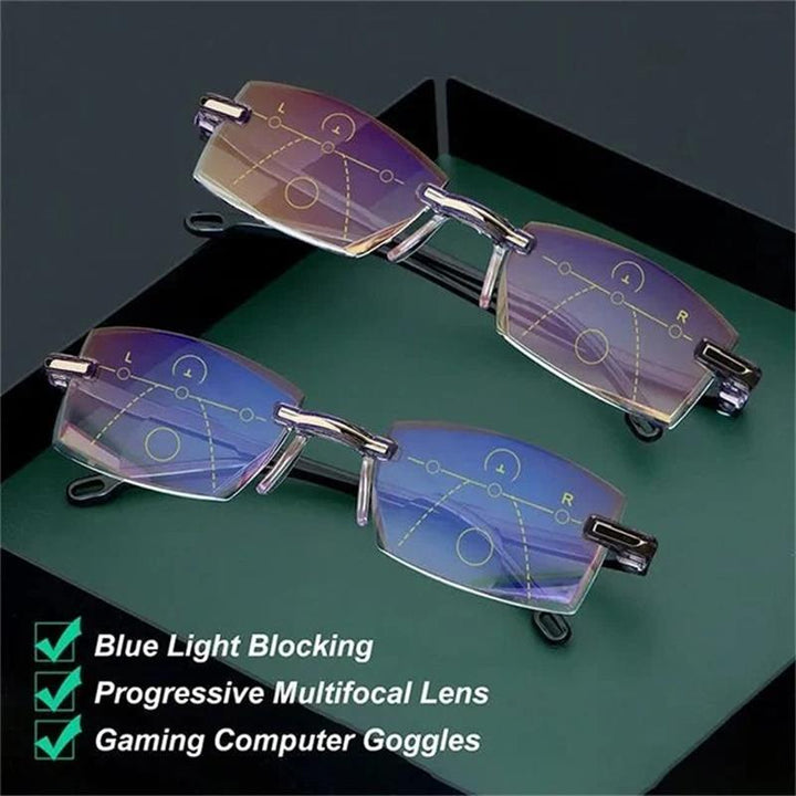 Unisex multifocale bril met blauwlichtfilter voor helder zicht en optimale oogbescherming.