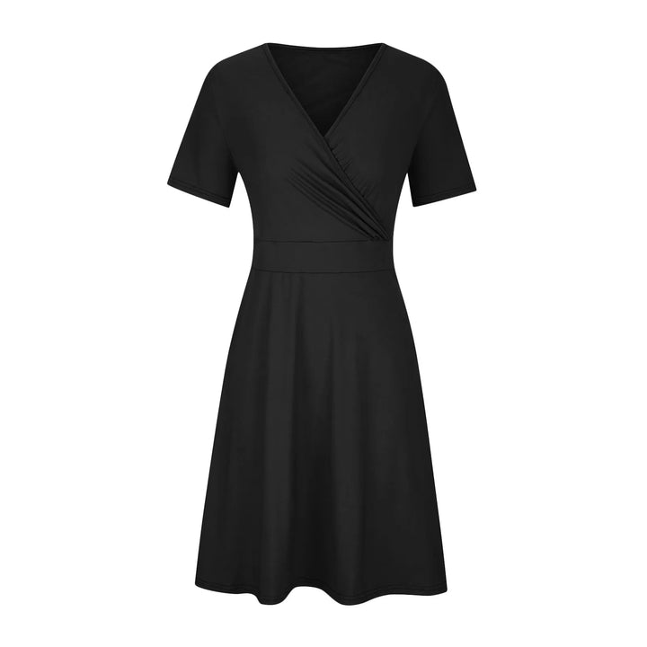 Formele dames plus-size zomerjurk, chique midi A-lijn model. Perfecte feestjurk voor vrouwen in grote maten.