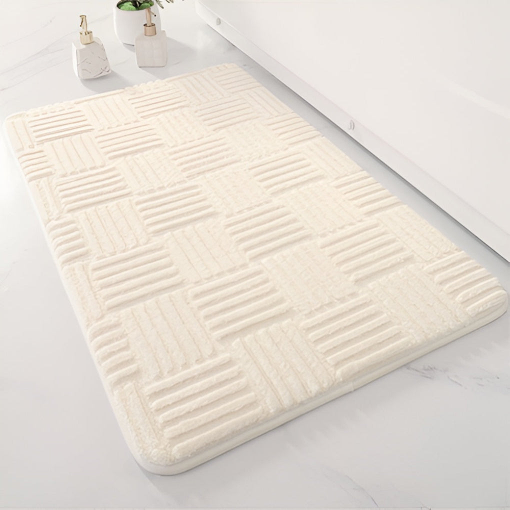 Zacht shaggy badkamerkleed van katoen, ideaal voor luxe badkamerdecoratie en comfort onder de voeten.