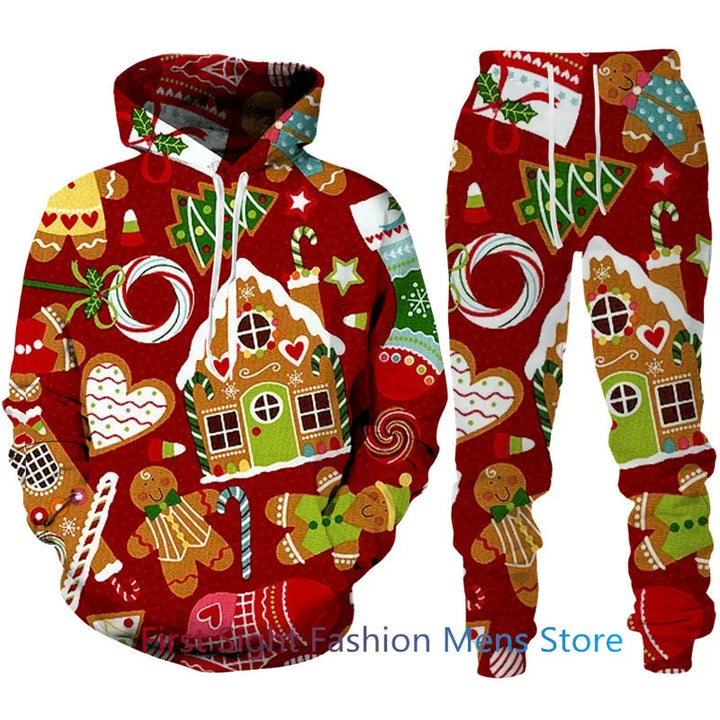 Cadeau-idee: heren feestelijke loungeset. Warm en comfortabel joggingpak met capuchon voor winterse feestdagen.