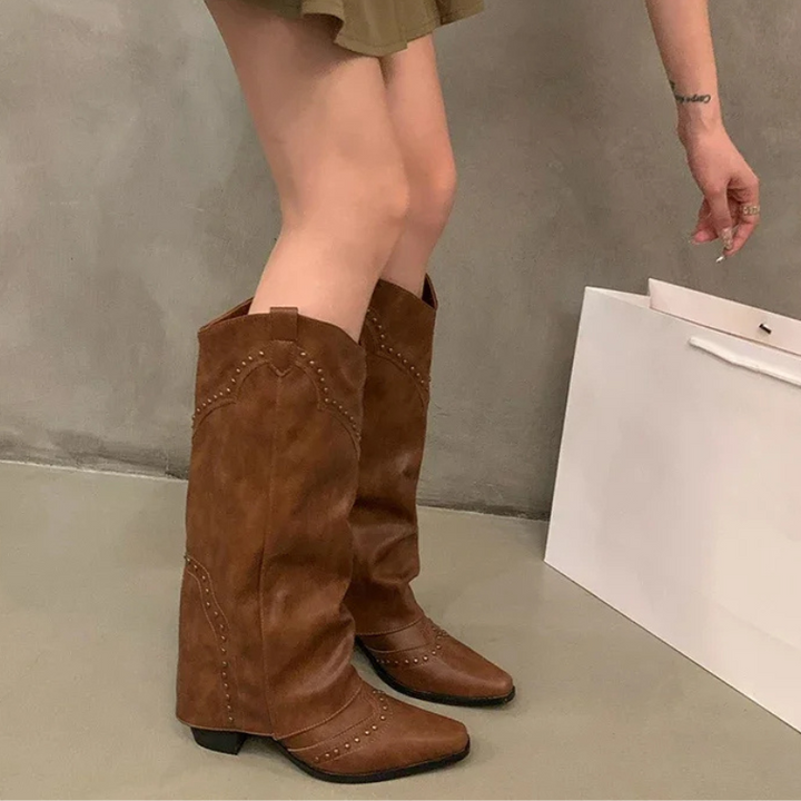 Comfortabele dames kniehoge cowboylaarzen, een stijlvolle toevoeging aan je garderobe.
