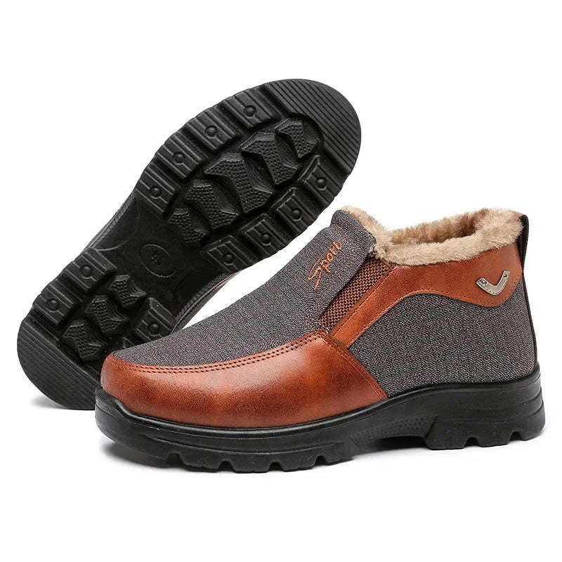 Bruine comfortabele instap winterschoenen voor heren, perfect voor dagelijks gebruik in de winter.