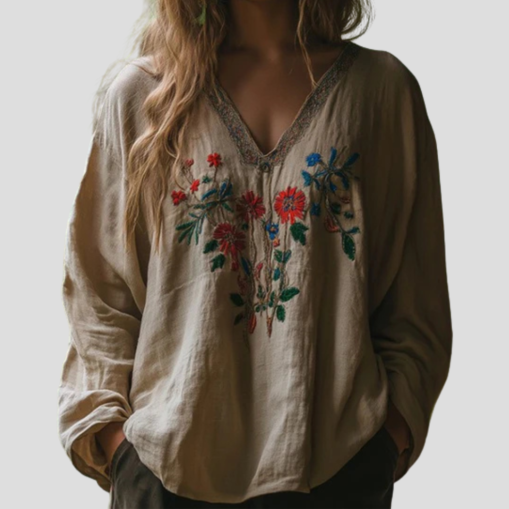Elegante dames geborduurde blouse voor lente/zomer. Veelzijdige top met chique borduurwerk, perfect voor elke gelegenheid.