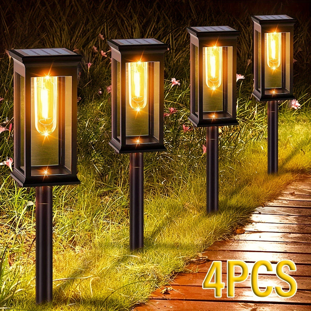 Duurzame solar tuinlampen set van 4, met efficiënte led verlichting voor paden en sfeervolle tuinen.