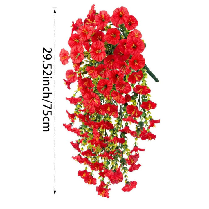 Lange kunst ochtendglorie slinger met weelderige bladeren en bloemen, ideaal als elegante hangplant decoratie.