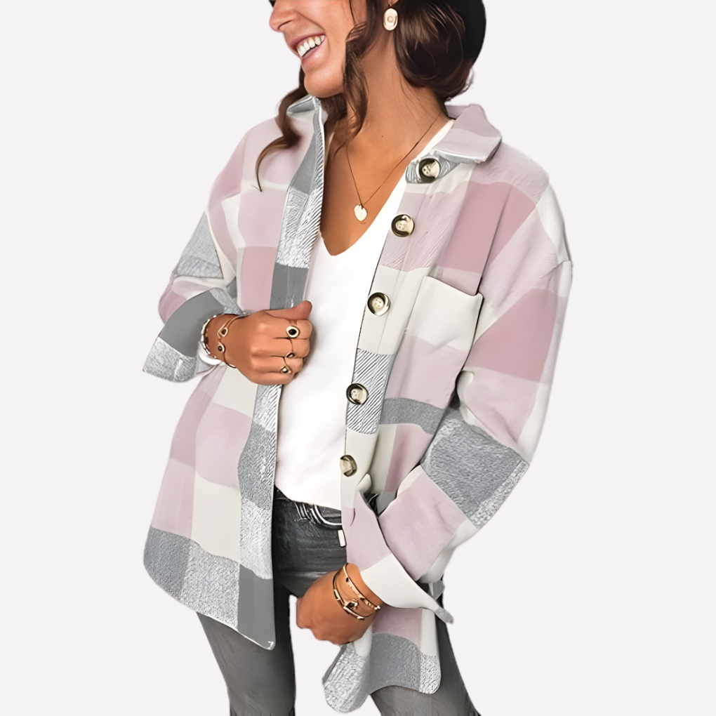 Trendy dames geruite shacket, ideaal als extra laagje voor herfst en winter.