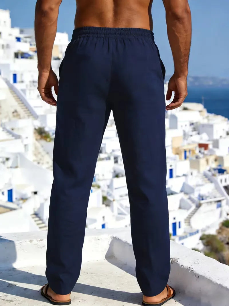 Heren linnen chino met rechte pijp. Elastische tailleband voor ultiem draagcomfort. Zomerbroek.