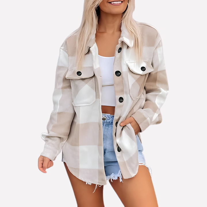 Zachte polyester dames overhemdjas, geruit, comfortabel voor casual outfits.