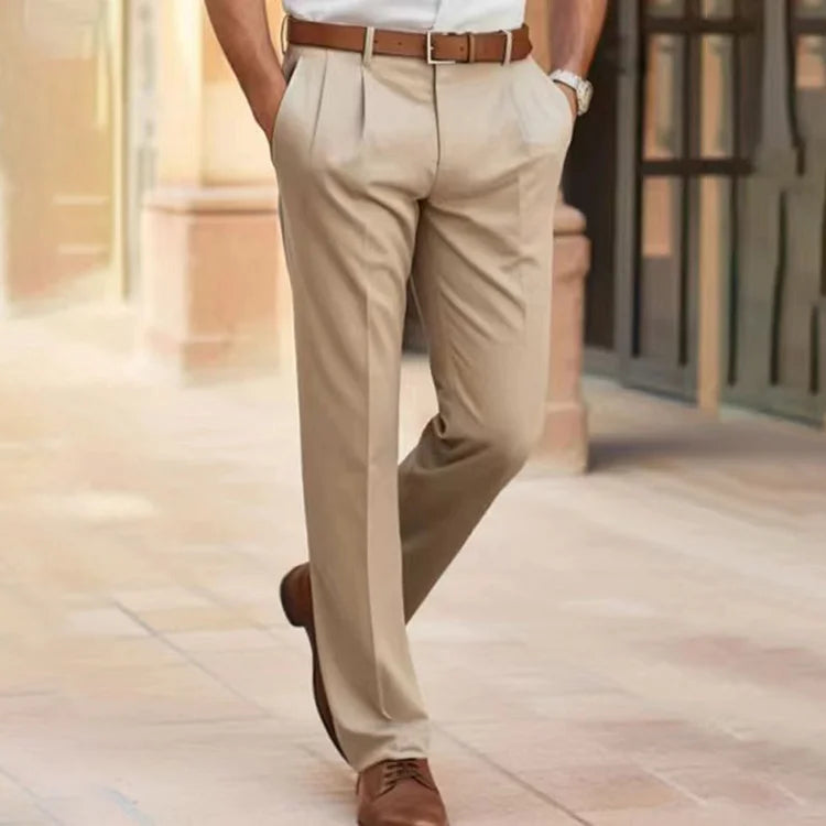 Heren pantalon van katoenmix met rechte pijp, comfortabel en regular fit, ideaal voor lente en zomer.
