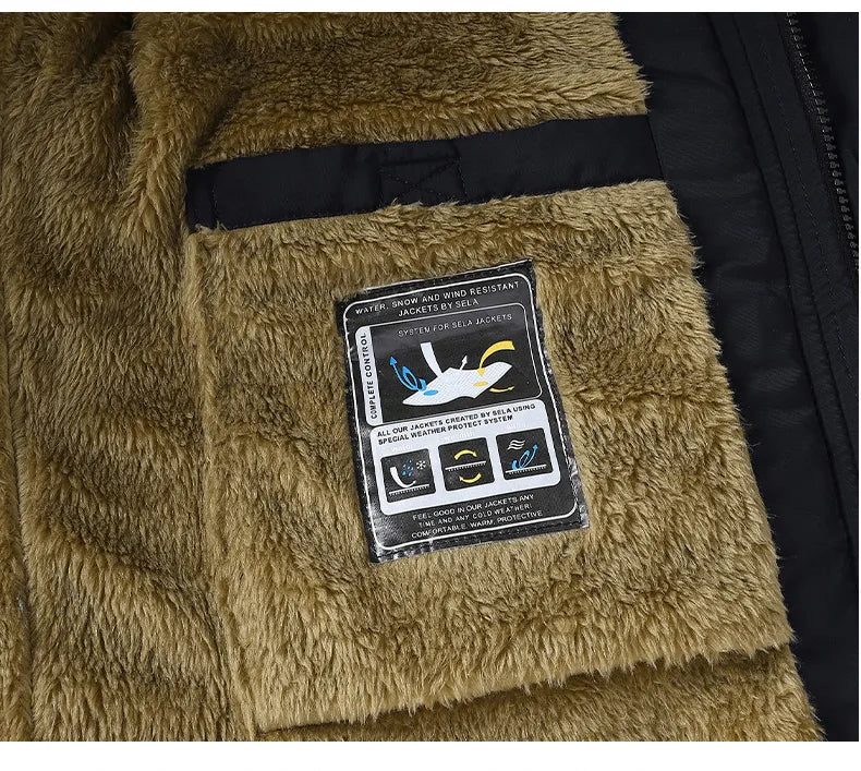 Heren winterjas parka in donkerblauw met capuchon, essentiële warme winterkleding.