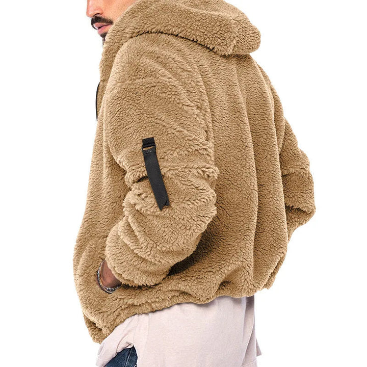 Warm fleecevest met capuchon voor heren, comfortabele en stijlvolle vintage winterkleding.