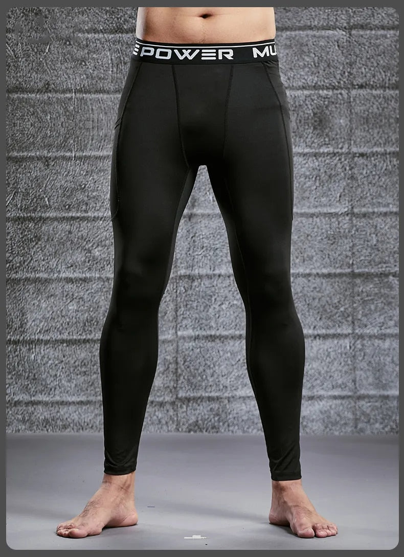 Elastische tailleband van heren sportlegging, zorgt voor perfecte pasvorm en comfort.