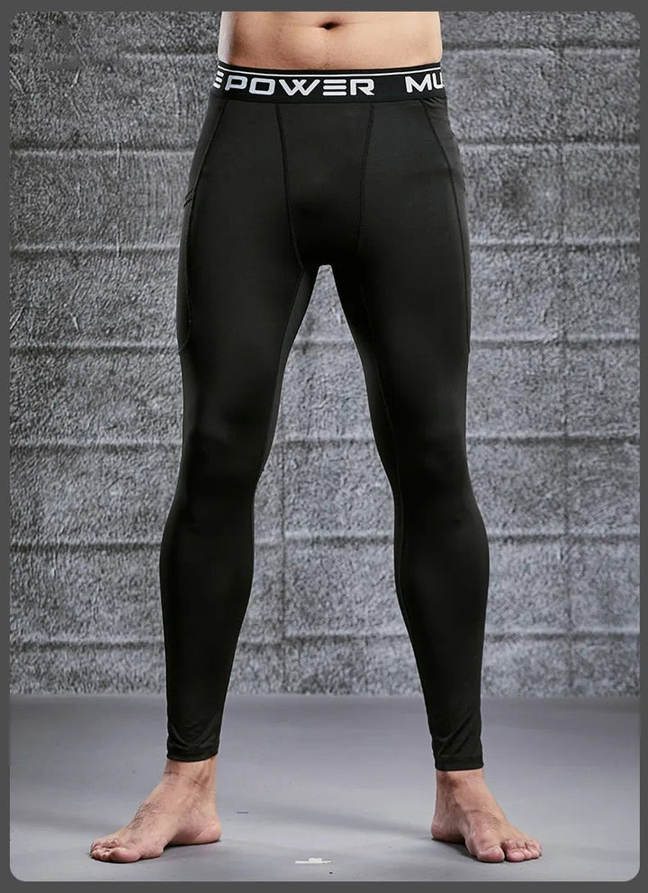 Elastische tailleband van heren sportlegging, zorgt voor perfecte pasvorm en comfort.
