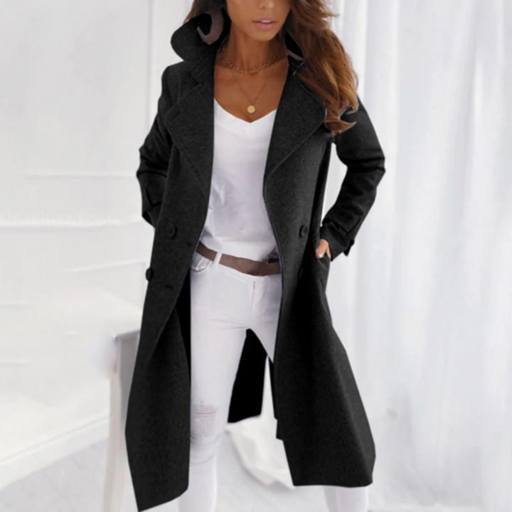 Warme dames wollen jas, een tijdloze trenchcoat. Ideaal als winterjas en modieuze outwear.