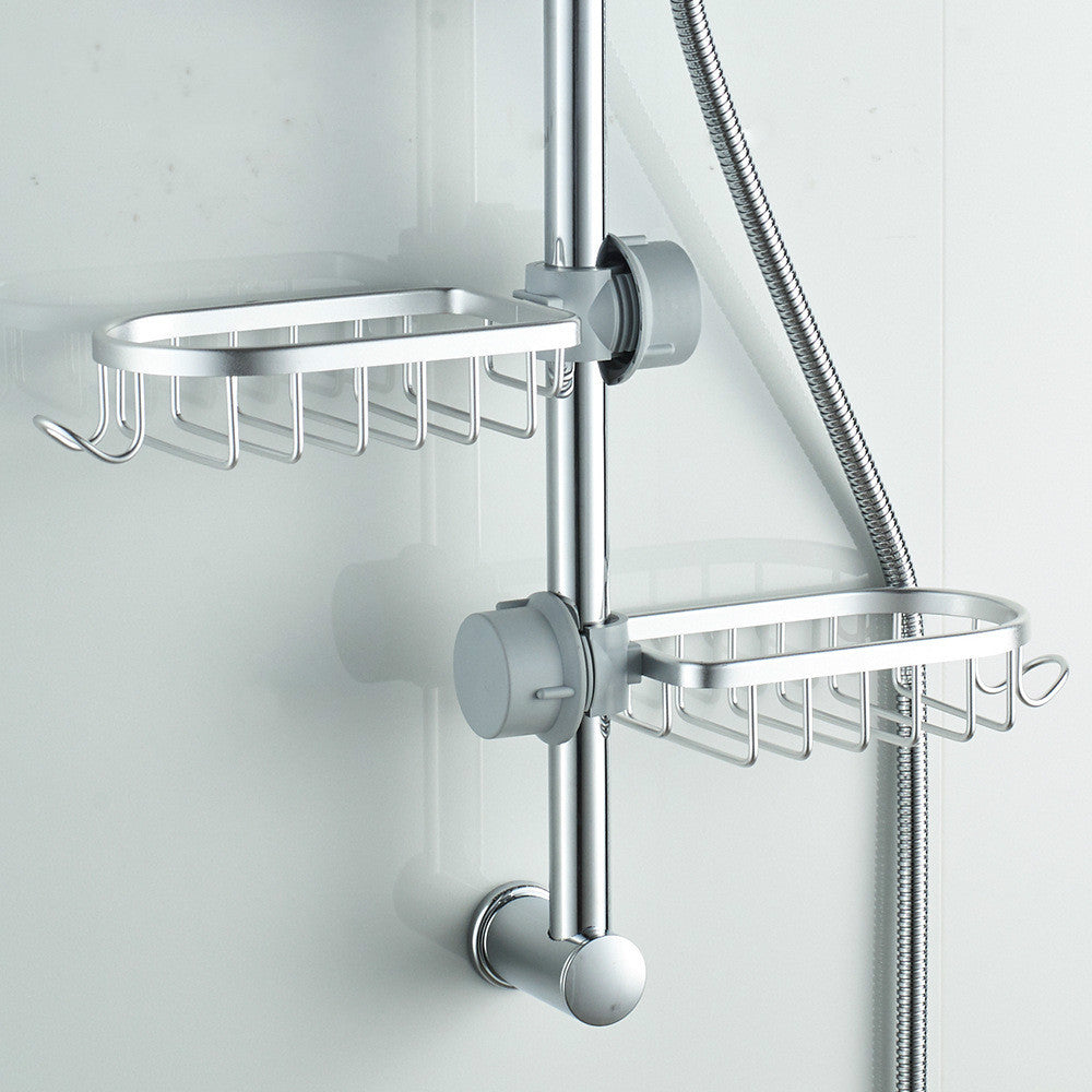 Ophangbaar aluminium doucherek voor sneldrogende opslag van douchebenodigdheden, creëert rust in je badkamer.