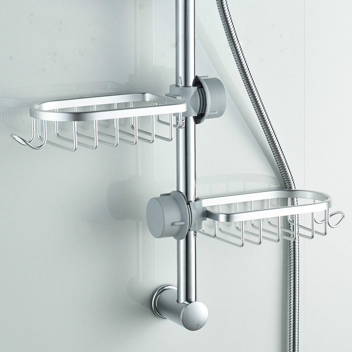 Ophangbaar aluminium doucherek voor sneldrogende opslag van douchebenodigdheden, creëert rust in je badkamer.