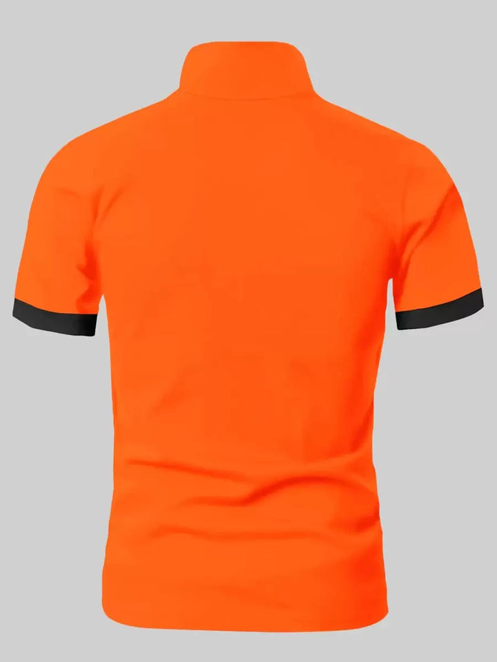 Hoymans heren slim fit henley T-shirt, comfortabel en modern. Oranje, met knoopjes, perfect voor casual look.