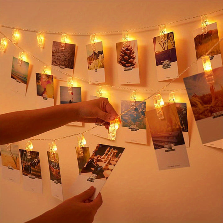 Wanddecoratie: LED fotoslinger met geïntegreerde clips, perfect voor het tentoonstellen van dierbare momenten.