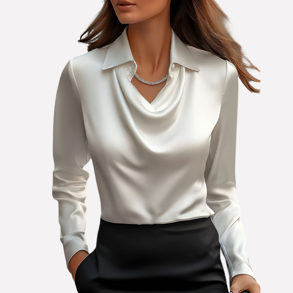 Dames blouse met gedrapeerde kraag, lange mouwen en elegante pasvorm. Veelzijdig voor elke outfit.