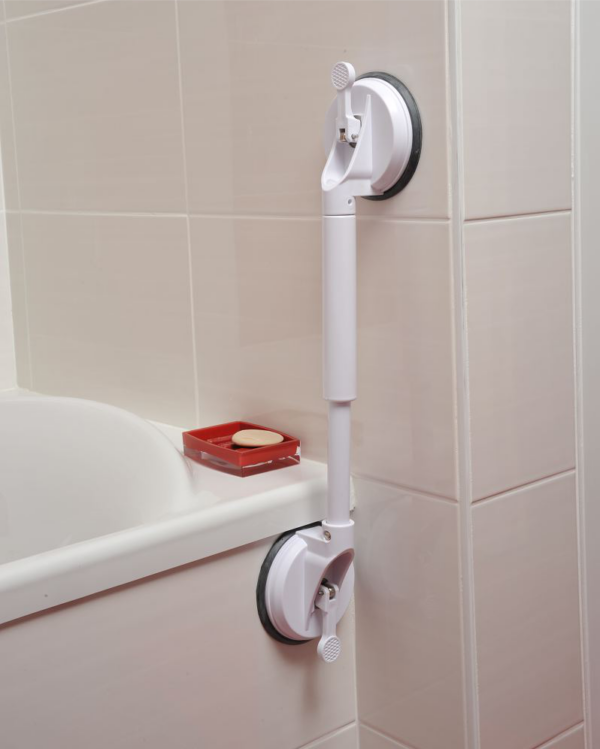 Kunststof badkamer handgreep met krachtige zuignappen. Biedt stabiele hulp en ondersteuning voor senioren, 53cm.