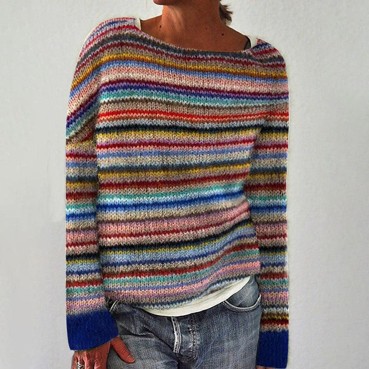 Modieuze dames gestreepte gebreide trui met lange mouwen, ideaal voor een casual en comfortabele look.