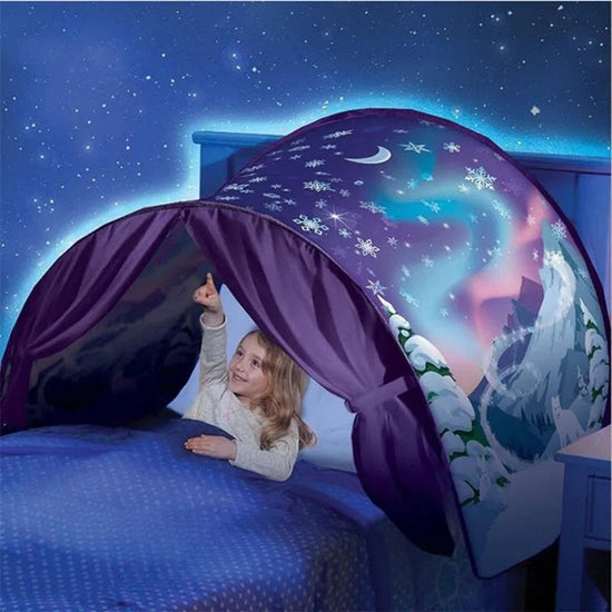 Kinderbedtent SweetDream met betoverend eenhoorn design. Ideaal voor meisjes die dromen van een magische kinderkamer.