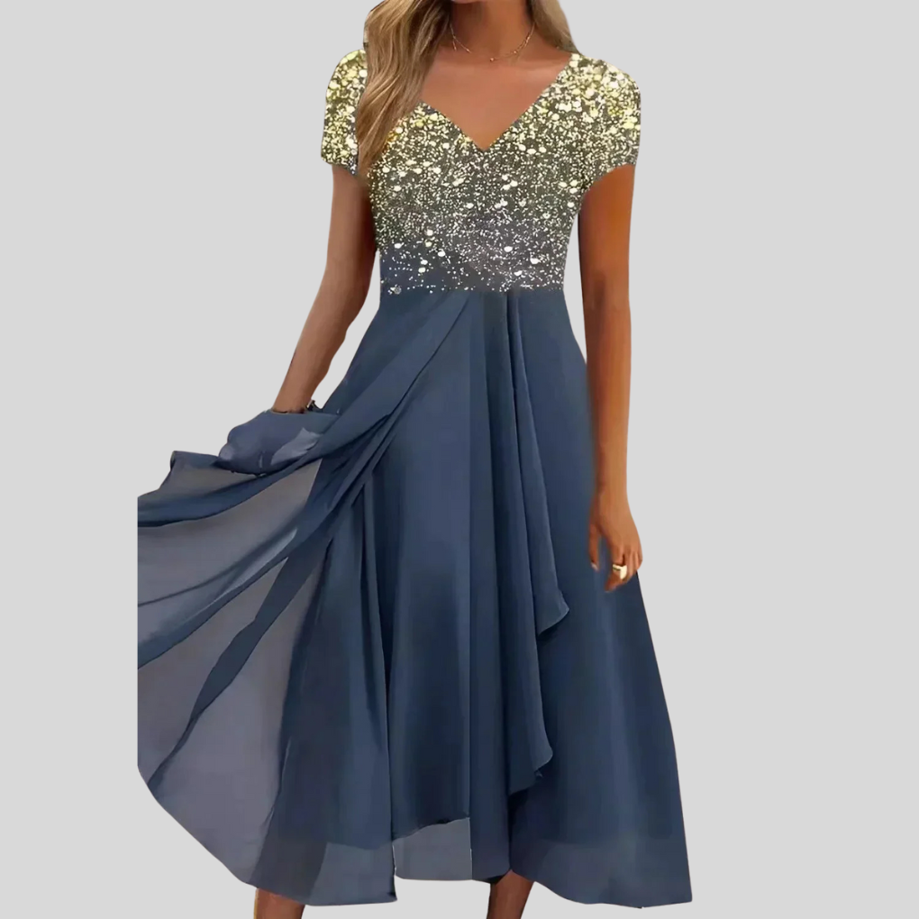 Modieuze dames midi skaterjurk, veelzijdig en chique. Perfect als feestjurk, avondjurk of elegante cocktailjurk.