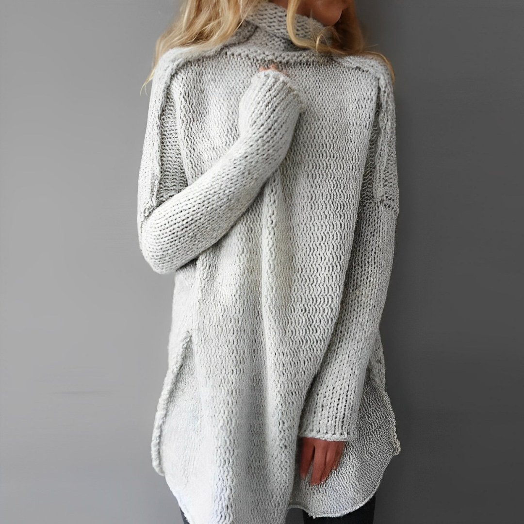 Dames warme gebreide coltrui met lange mouwen, losvallend en comfortabel, perfect voor winterse casual mode.