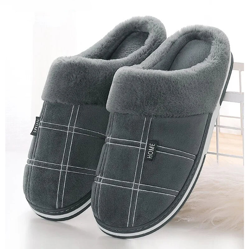 Heren geruite instappers, comfortabele warme pantoffels met zachte voering voor thuis.