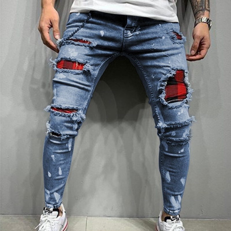 Vintage look Milan herenjeans met scheuren, een comfortabele en trendy slim fit spijkerbroek.
