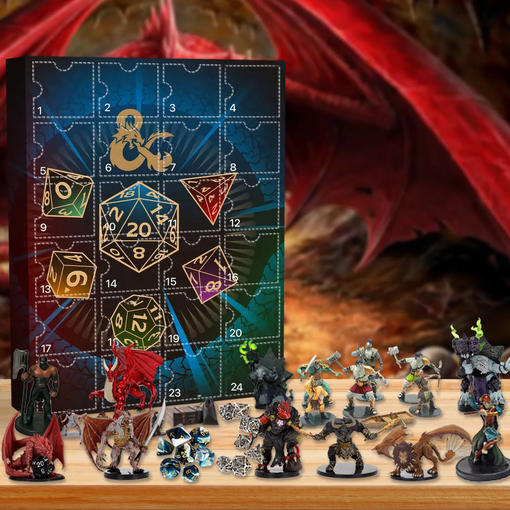 Officiële Dungeons & Dragons adventskalender, vol unieke D&D ornamenten en items voor de feestdagen.