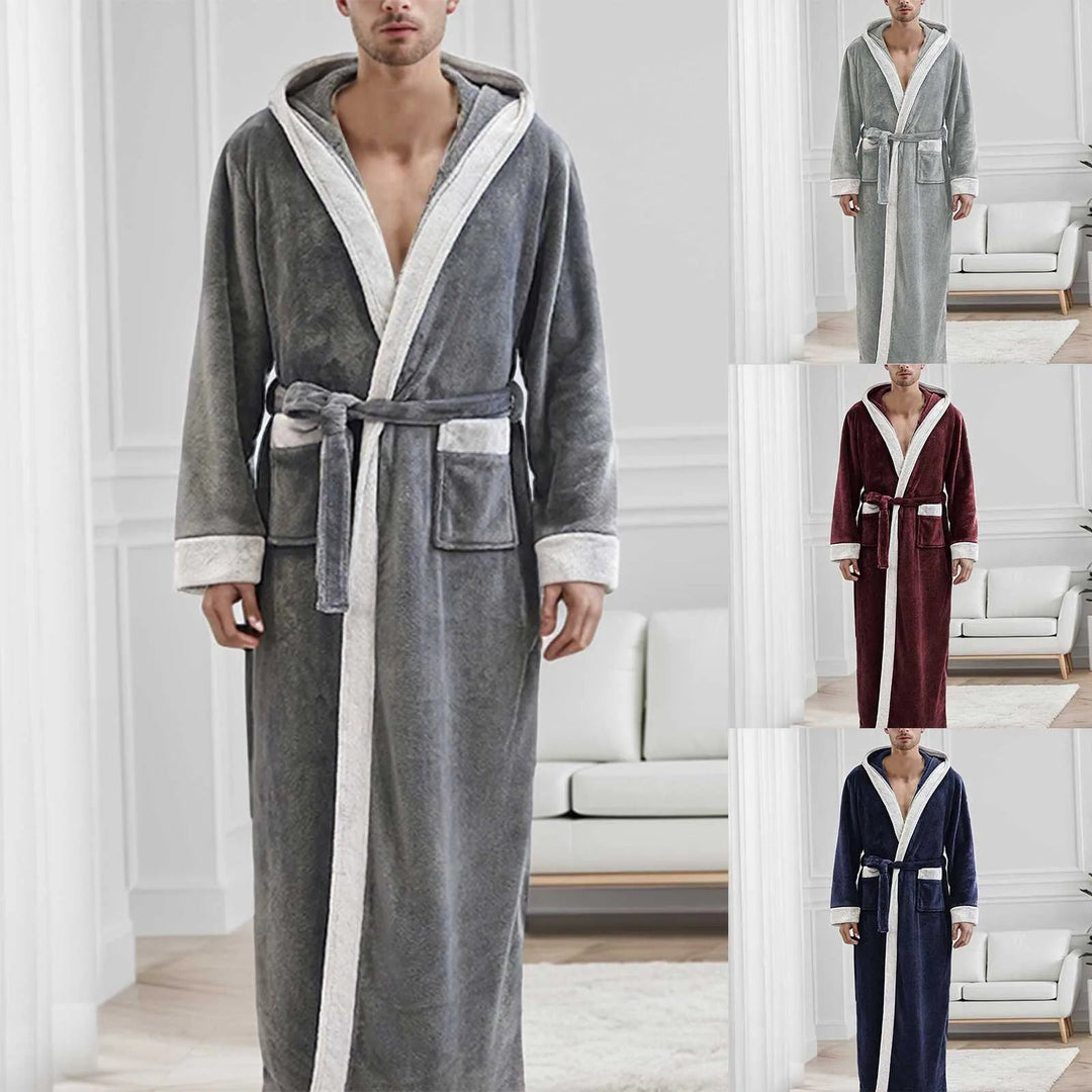 Heren badjas met capuchon, dik en warm, ideaal voor loungen en ontspannen thuis.