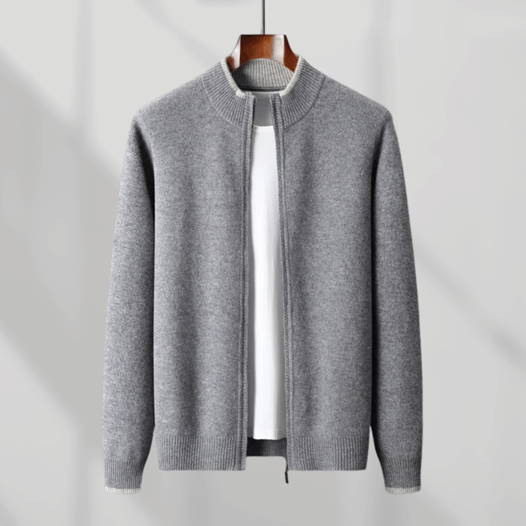 Dichtbij detail van het elegante Laurent heren zipjack, perfecte herenmode met rits voor elke stijl.
