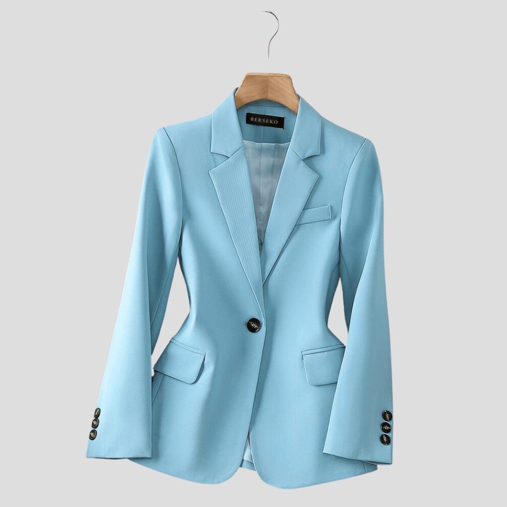Elegante enkelrijs damesblazer in zwart, ideaal voor zakelijke en casual-chic gelegenheden, modieus en veelzijdig.