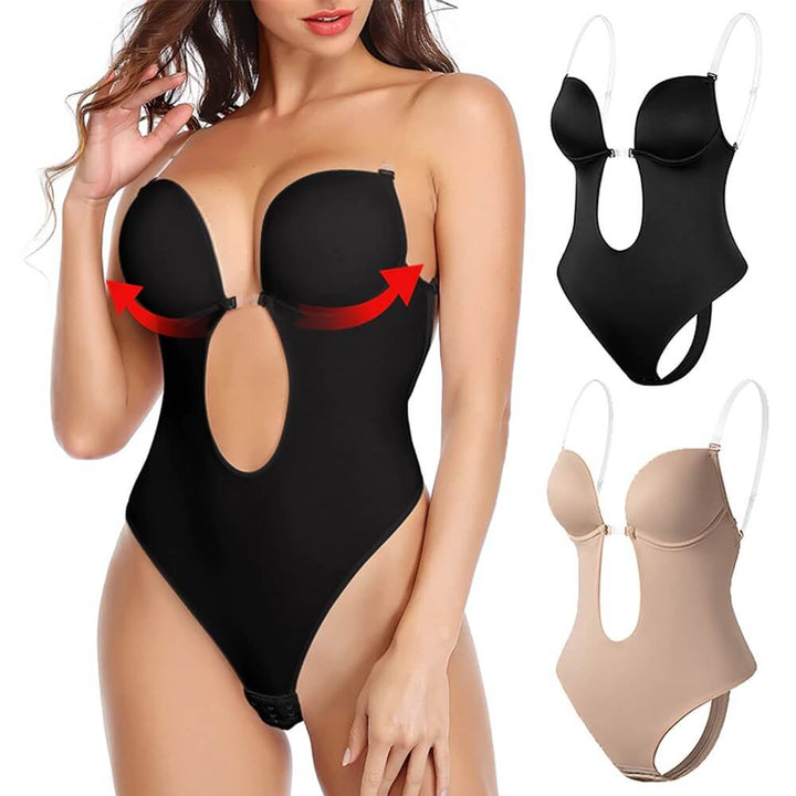 Dames body shaper met diepe V-hals en open rug voor een naadloze, figuurvormende look.