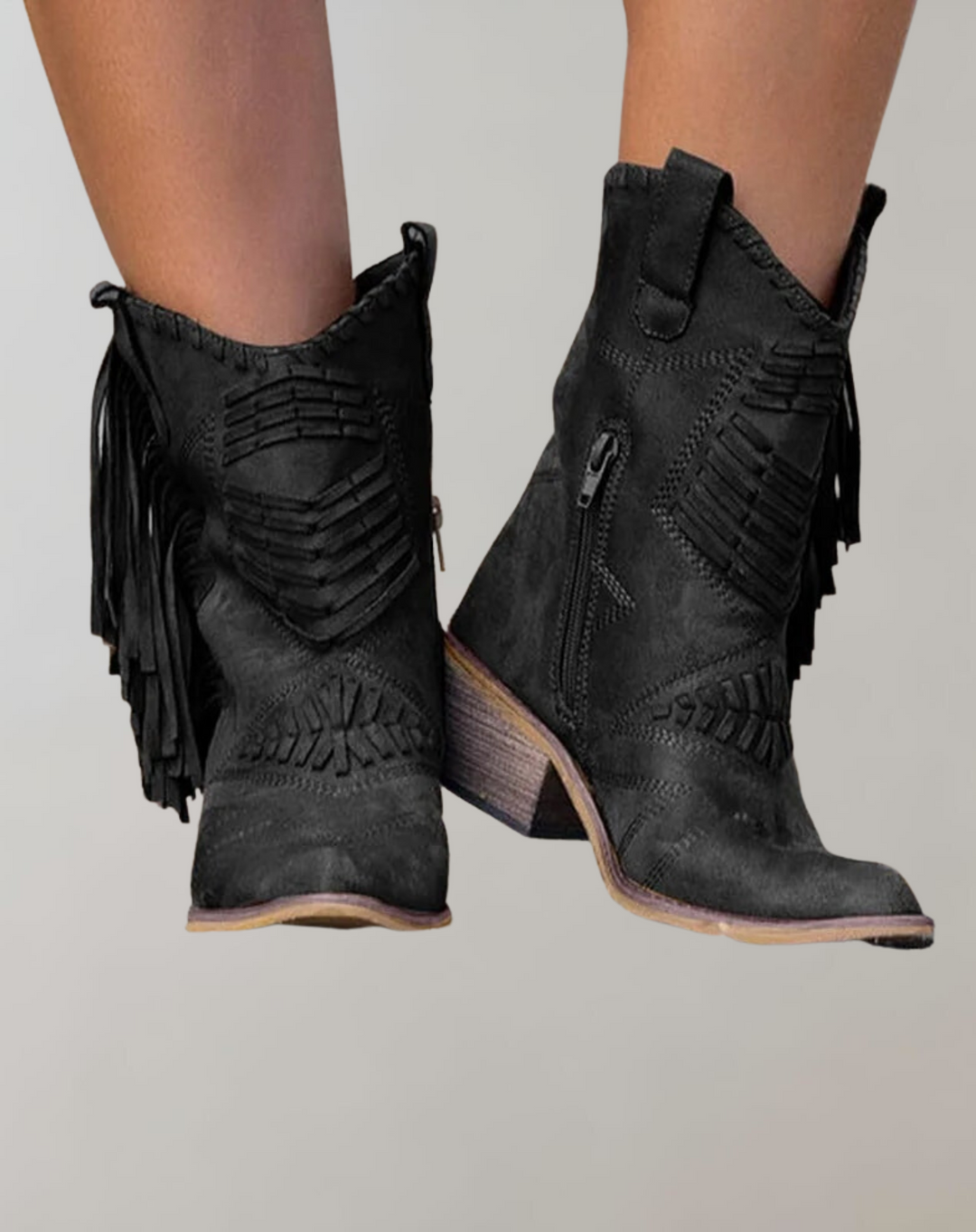 Trendy dames laarzen Selena in grijs met speelse kwastjes, stijlvolle schoenen voor een moderne look.