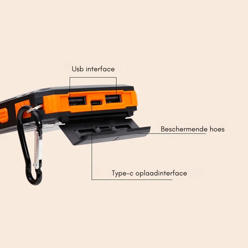 Efficiënte zonne-energie powerbank met snelladen technologie, ideaal voor outdoor en dagelijks gebruik.