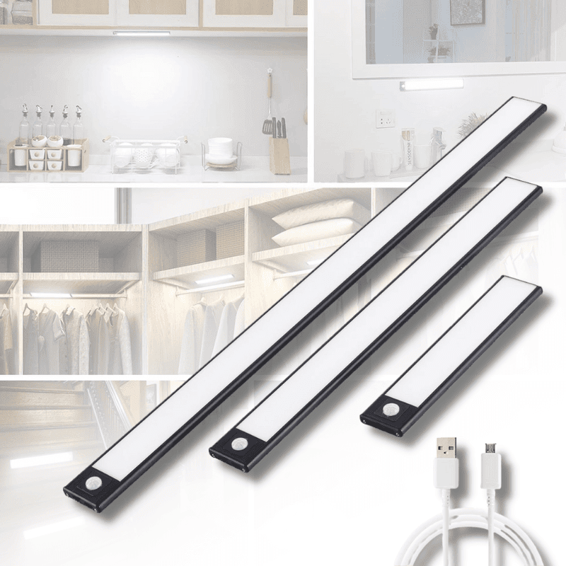 Draadloze LED-strip met bewegingssensor, ideaal voor sfeervolle kast- of keukenverlichting in huis.
