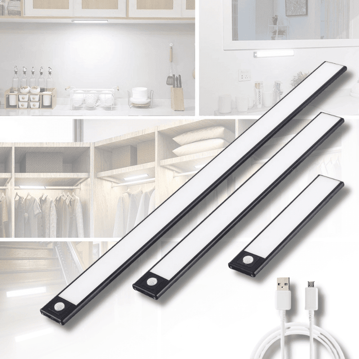 Draadloze LED-strip met bewegingssensor, ideaal voor sfeervolle kast- of keukenverlichting in huis.