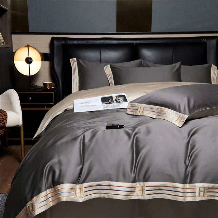 Luxe satijn katoen geborduurd dekbedovertrek set. Zacht, comfortabel beddengoed voor uw slaapkamer.