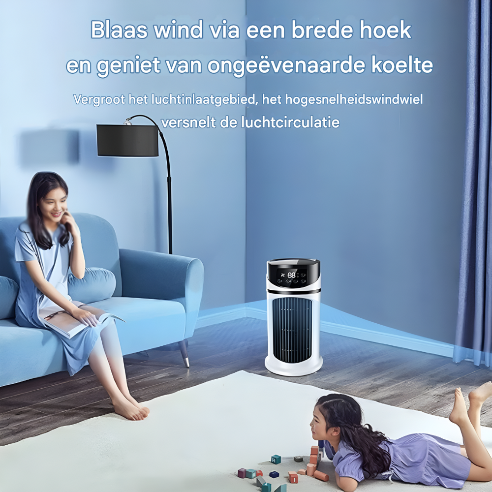 Compacte draagbare bevochtiger ventilator voor aangenaam binnenklimaat; ideaal voor persoonlijk comfort, thuis & kantoor.