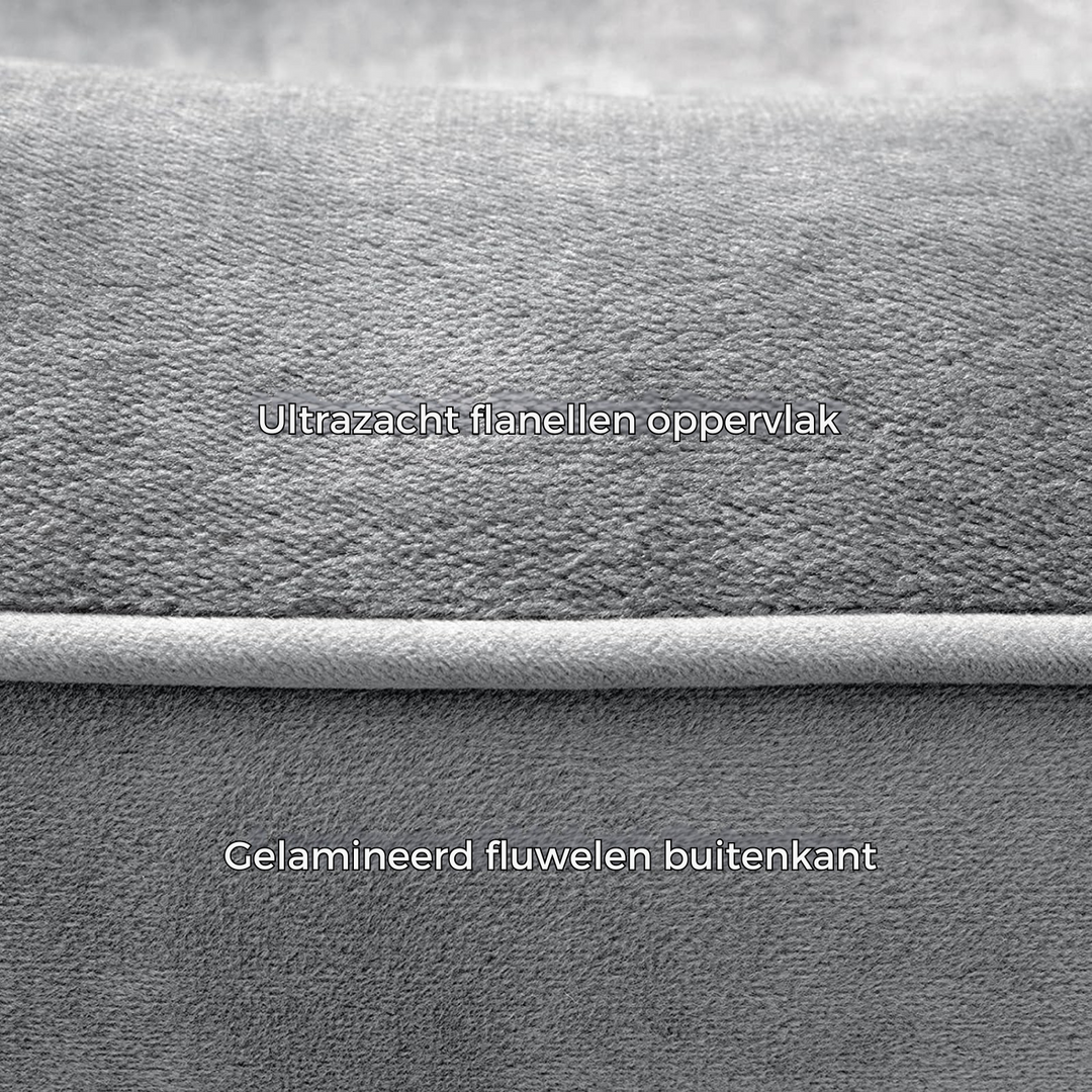 Elegant grijs orthopedisch hondenbed met traagschuim, essentieel voor comfort en ondersteuning van uw huisdier.