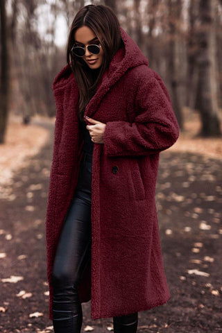 Stijlvolle dames capuchonjas, lange teddy stof, ideaal voor herfst en winter, warm en trendy, nieuwe collectie.