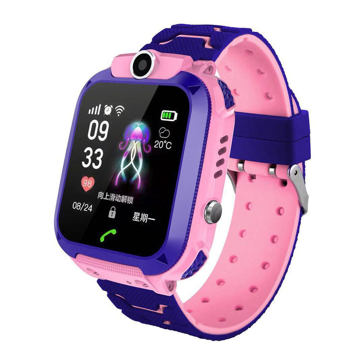 Roze waterdichte kinder smartwatch met SOS-knop en locatie tracker, perfect voor de veiligheid van je kind.